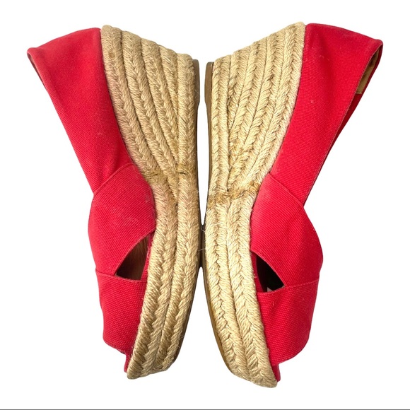 Tory Burch Womens Espadrille Wedge Sandals Filipa 11 B Red Canvas Peep Toe EUC - Picture 4 of 8